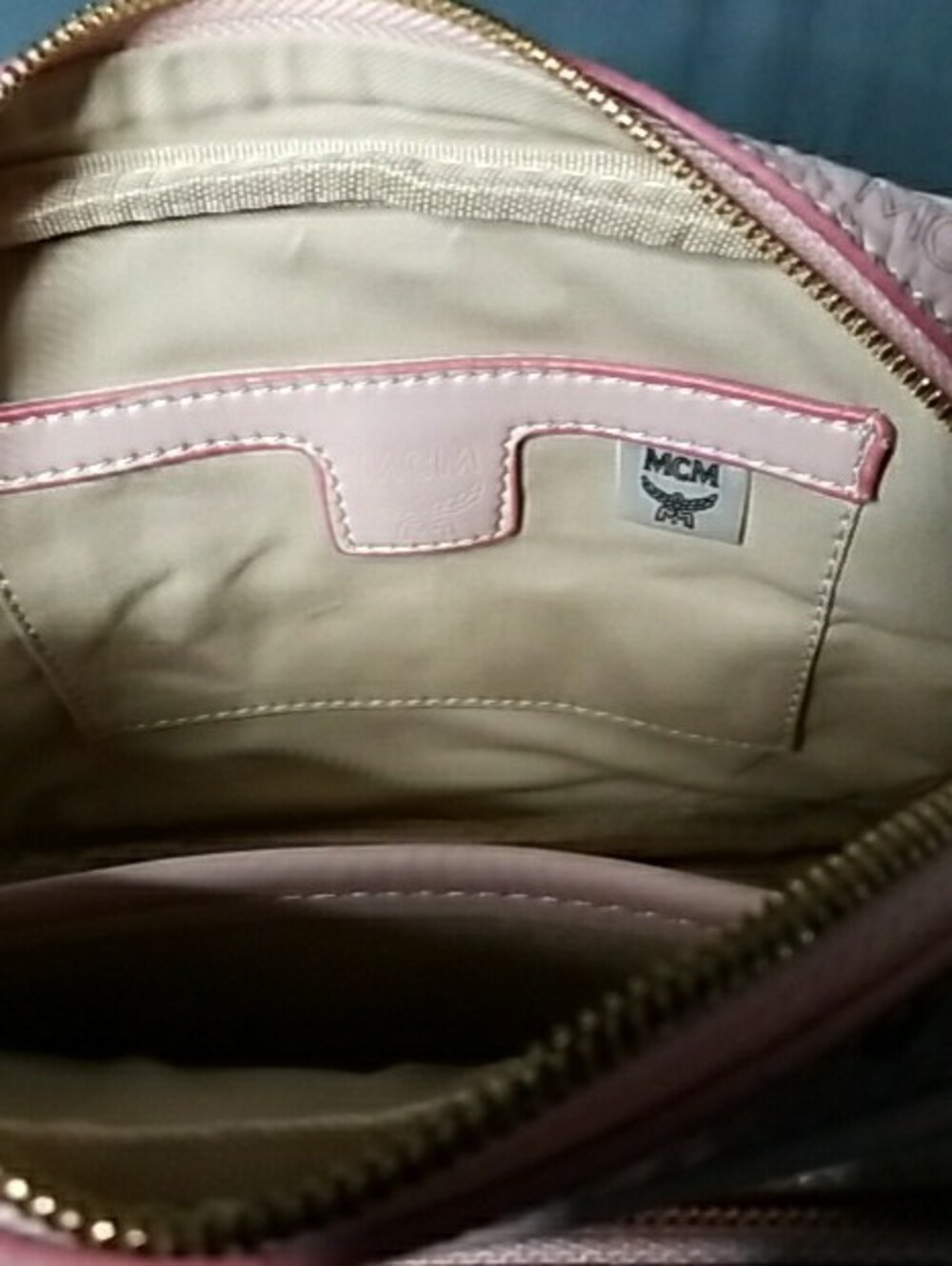 MCM Pale Pink Logo Crossbody Camera Bag with Gold Plaque - Picture 8 of 13